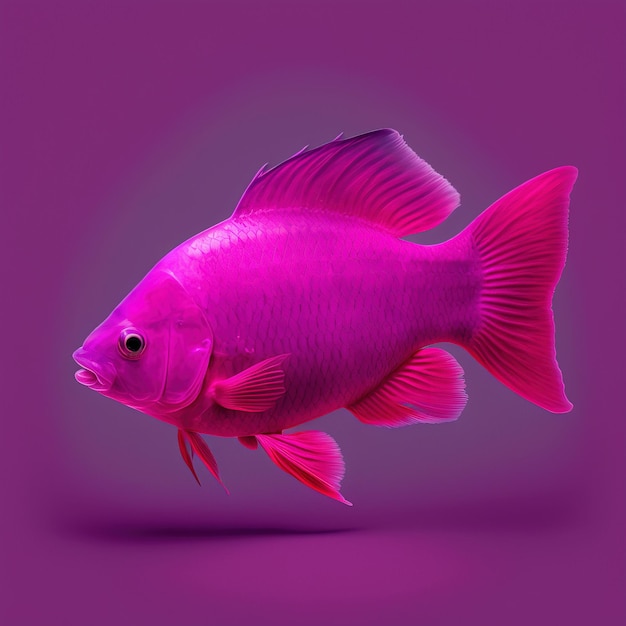 peixe em cor magenta minimalista isolado em fundo roxo magenta