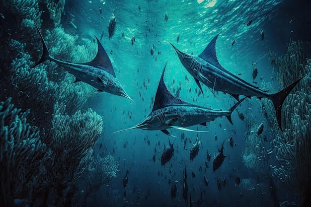 Peixe-espada Underwater Lush Nature por Generative AI