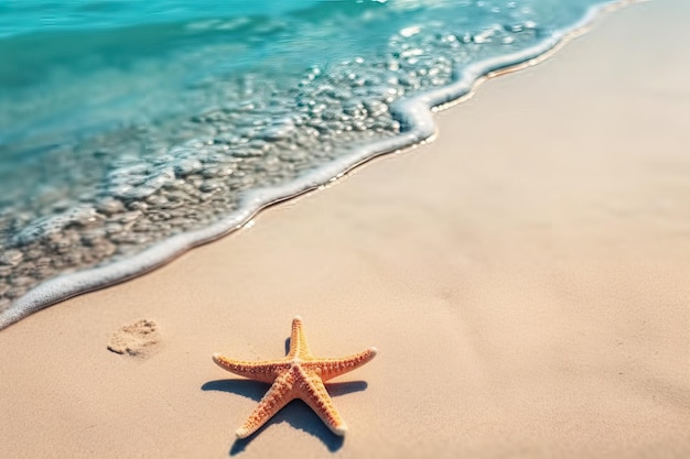 Peixe estrela na areia em uma praia tropical com céu claro