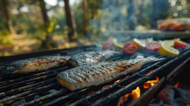 Peixe fresco cozido na grelha