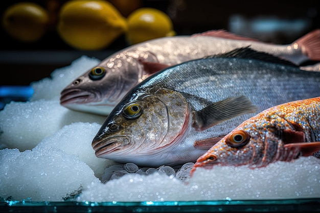 Peixe fresco em uma loja de perto