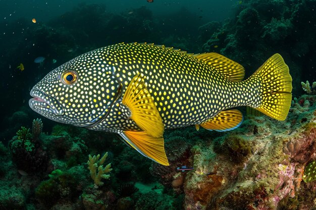 Peixe gigante de recife de coral verde e amarelo