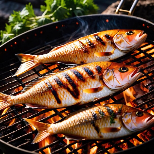 Peixe grelhado prato de frutos do mar cozido de peixe inteiro