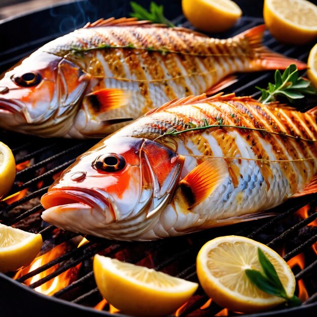 Peixe grelhado prato de frutos do mar cozido de peixe inteiro