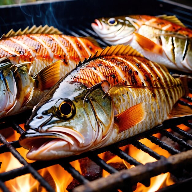 Foto peixe grelhado prato de frutos do mar cozido de peixe inteiro