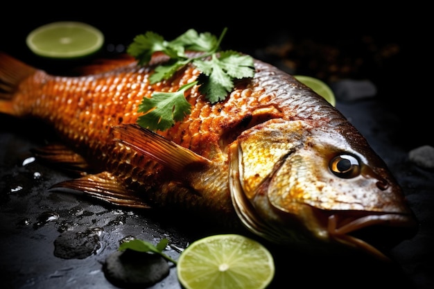 Peixe inteiro com pele grelhada Comida árabe IA generativa