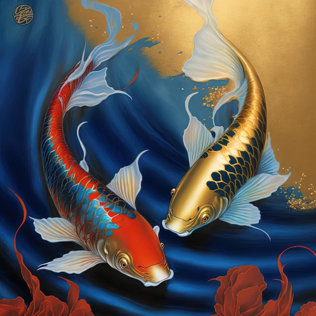 Foto peixe koi, koi, animal, fundo, dourado, carpa, colorido