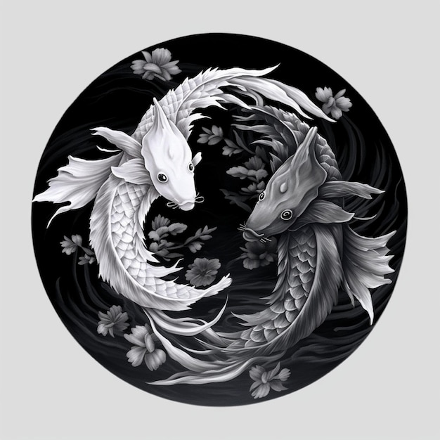 Foto peixe koi símbolo yin yang preto e branco