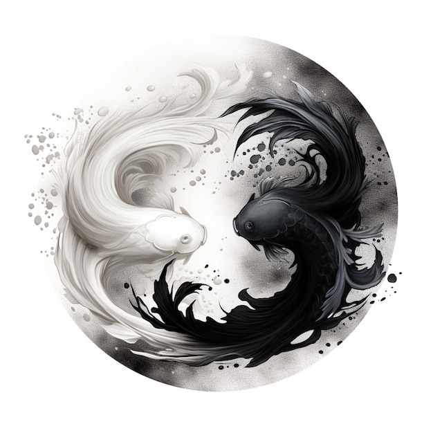Peixe Koi símbolo yin yang preto e branco