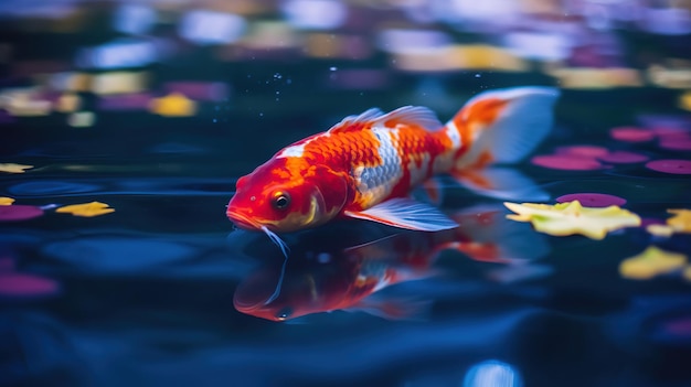 Peixe koi vermelho na água Peixe lindo com olhos laranjas