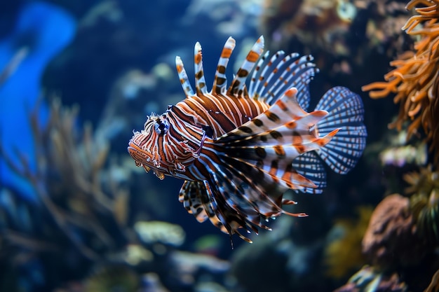 Foto peixe leão no aquário peixe tropical na água peixe tropical no aquário mundo subaquático vida marinha gerada pela ia