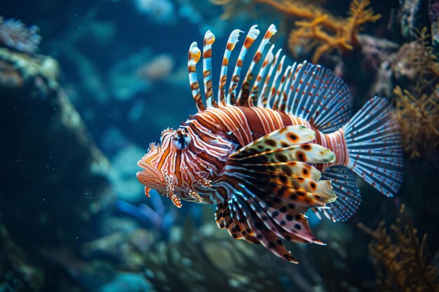 Foto peixe leão no aquário peixe tropical na água peixe tropical no aquário mundo subaquático vida marinha gerada pela ia