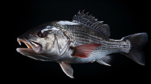 Foto peixe-marinho fresco em preto