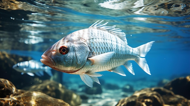 Peixe na água do oceano azul