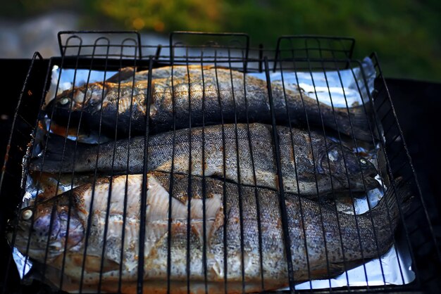 Peixe na grelha na rua