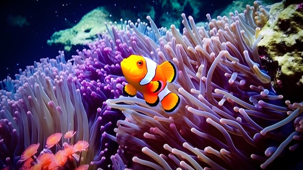 Peixe Nemo entre recifes de coral Meio ambiente marinho AI gerado