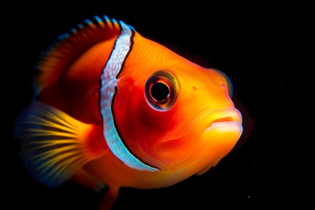 Peixe palhaço laranja brilhante em fundo preto IA generativa