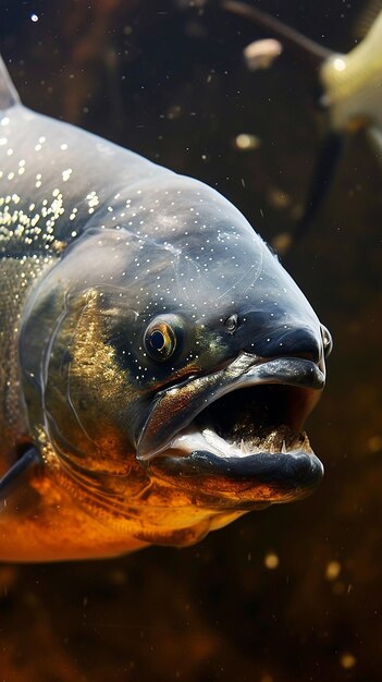 Foto peixe piranha debaixo d'água de perto