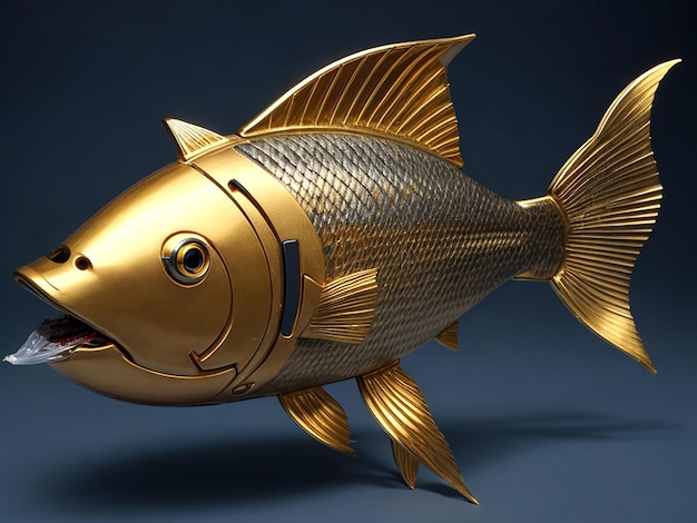 Foto peixe robótico com ouro e ferro