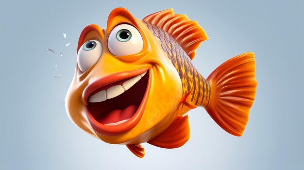 Peixe vermelho com um rosto alegre 3D em fundo branco