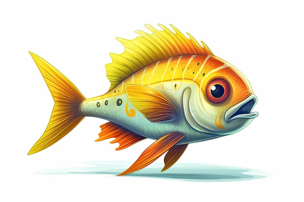 Peixes amarelos e laranja vibrantes nadando em um fundo branco Generative AI