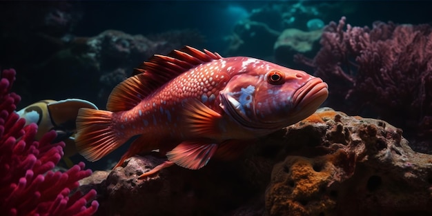 Peixes Animais do mundo marinho subaquático Ecossistema Peixes tropicais multicoloridos Vida em um recife de coral Panorama subaquático com recifes de coral e peixes Generative AI