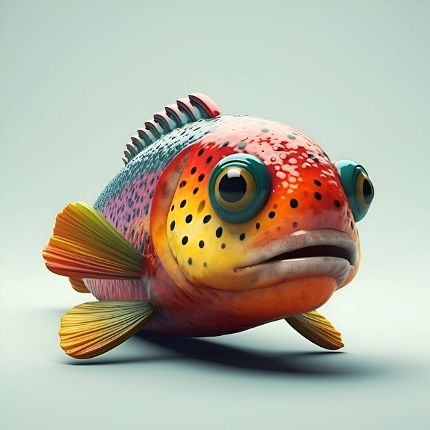 Peixes coloridos bonitos em uma ilustração 3d de fundo claro