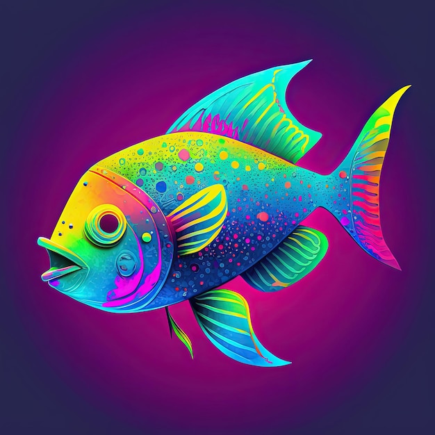 Peixes coloridos em cores neon Arte estilo pop Generative AI