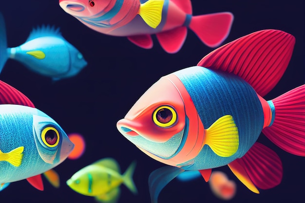 Peixes de desenho animado no mar