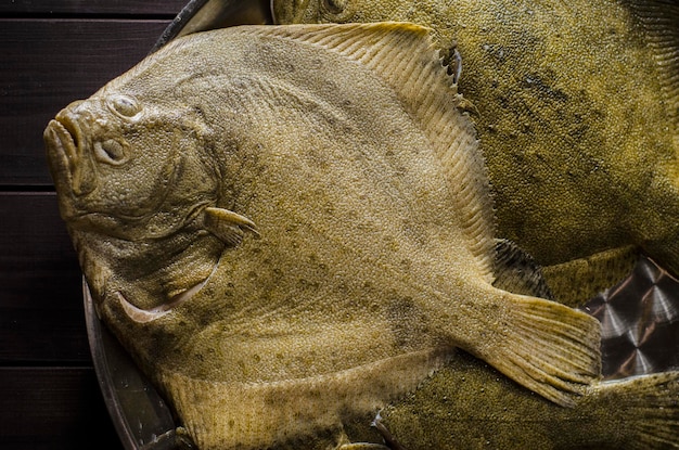 Peixes de linguado inteiros limpos crus prontos para cozinhar