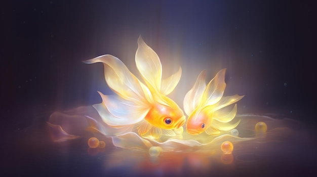 Peixes-dourados graciosos nadando em águas cristalinas