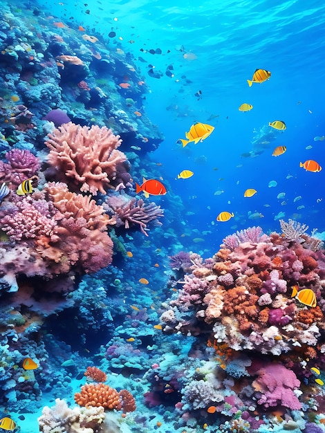 Peixes e corais bizarros na areia debaixo d'água na paisagem marinha gerada por Ai