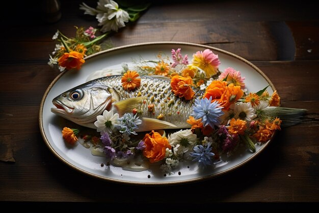 Foto peixes em cima de um prato de omelete