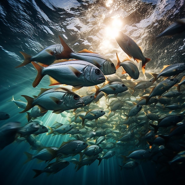 Peixes que se movem pela água em grupos para se protegerem de predadores