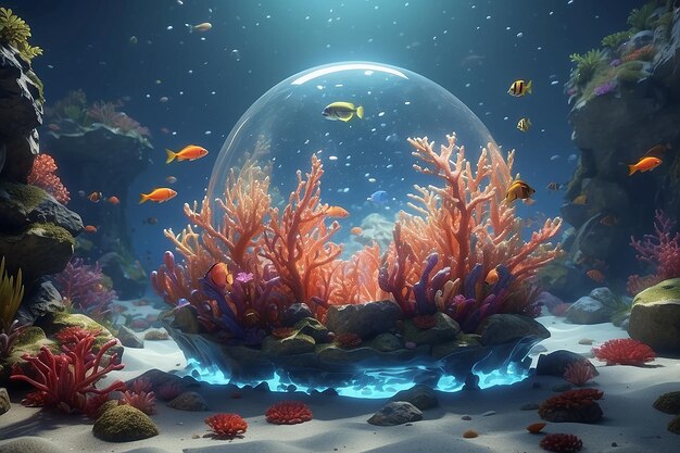 Peixes tropicais coloridos debaixo d'água no recife de coral