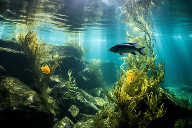 Peixes tropicais nadando no paraíso subaquático