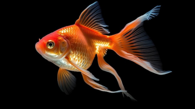 Peixinho dourado isolado em um fundo preto escuroGenerative AI