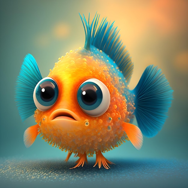 Peixinho super fofo renderizado no estilo de pixar cartoon generative ai