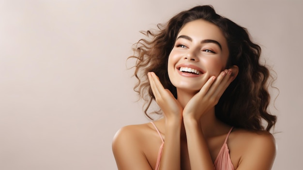 Foto pele radiante exemplificada retrato de beleza de uma mulher em branco