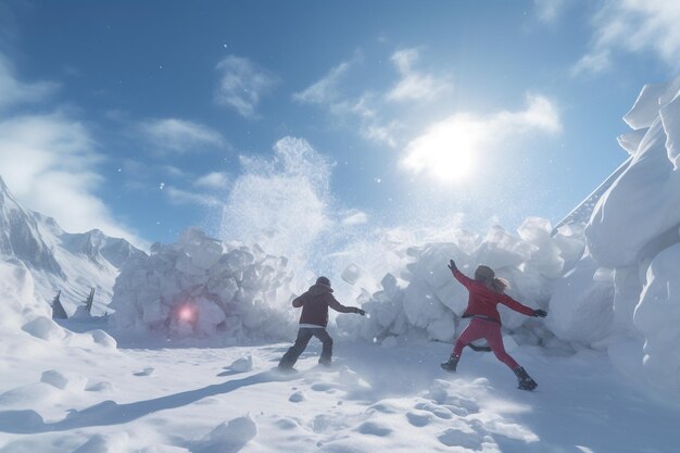 Pelea de bolas de nieve entre una pareja en un 00504 02 nevado.