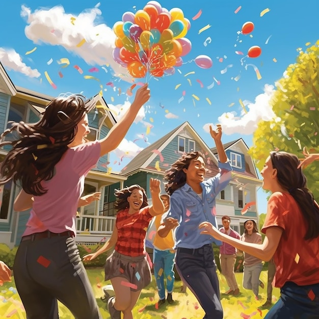 Foto pelea de globos de agua soleada con amigos