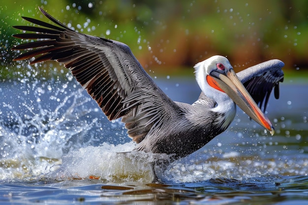 Pelicano aterrizando en el agua Isla de las Aves Indian River Lagoon Florida Estados Unidos