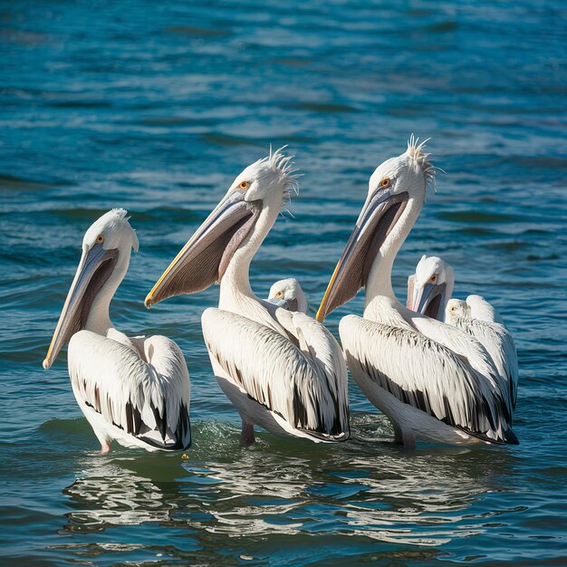 Pelicanos en el agua en un día soleado
