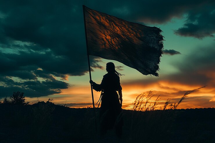Foto película cinematográfica que todavía presenta una captura de la bandera