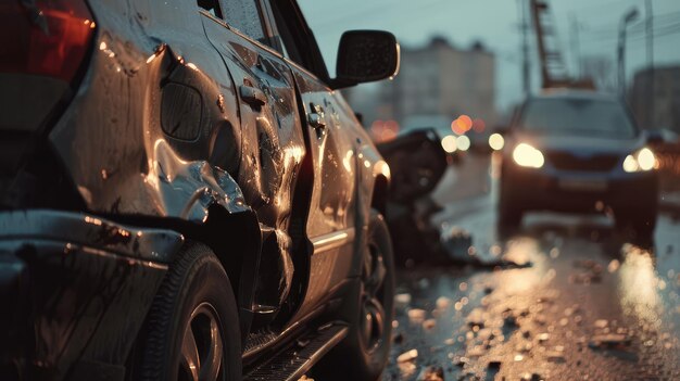 Foto peligroso accidente automovilístico en la carretera suv choca con otro vehículo