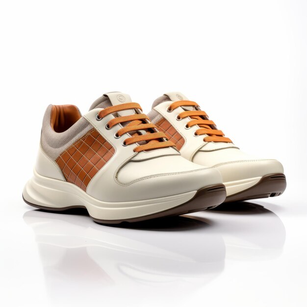 Foto pelle corte blanco naranja t517b00 zapatillas de cuero suave estilo cuadrícula simétrica