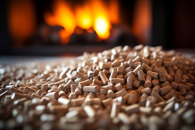 Foto pellets de ambiente de chimenea en el frente ai generativo