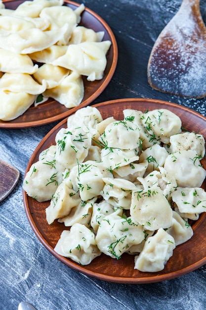 Pelmeni russo tradicional ou ravioli.