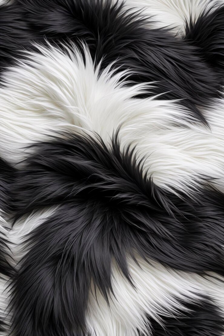 Pelo esponjoso negro y blanco con hilos detallados y textura lisa