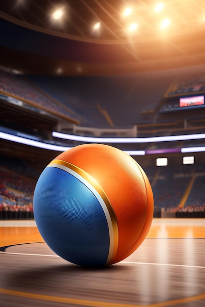 Pelota de baloncesto en la arena al fondo